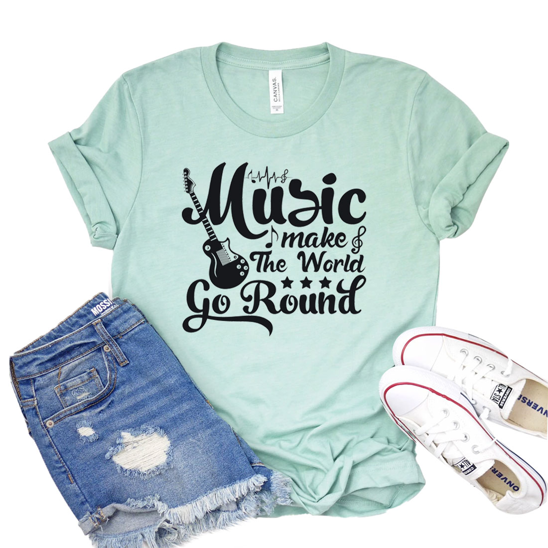 A stylish unisex Music Makes The World Go Round Shirt made from soft cotton, featuring a vibrant design celebrating music.