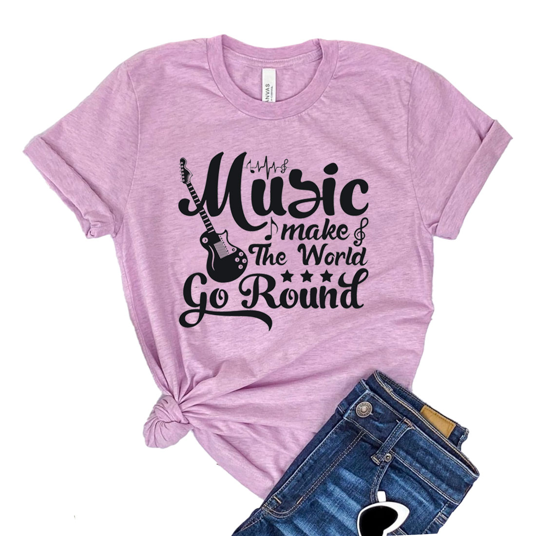 A stylish unisex Music Makes The World Go Round Shirt made from soft cotton, featuring a vibrant design celebrating music.