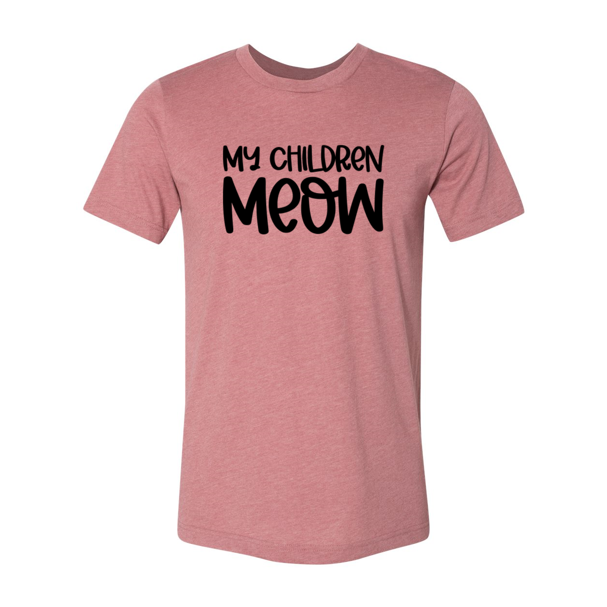 A comfortable unisex T-shirt featuring a playful design with the text 'My Children Meow', available in various colors.