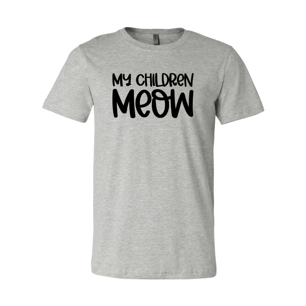 A comfortable unisex T-shirt featuring a playful design with the text 'My Children Meow', available in various colors.