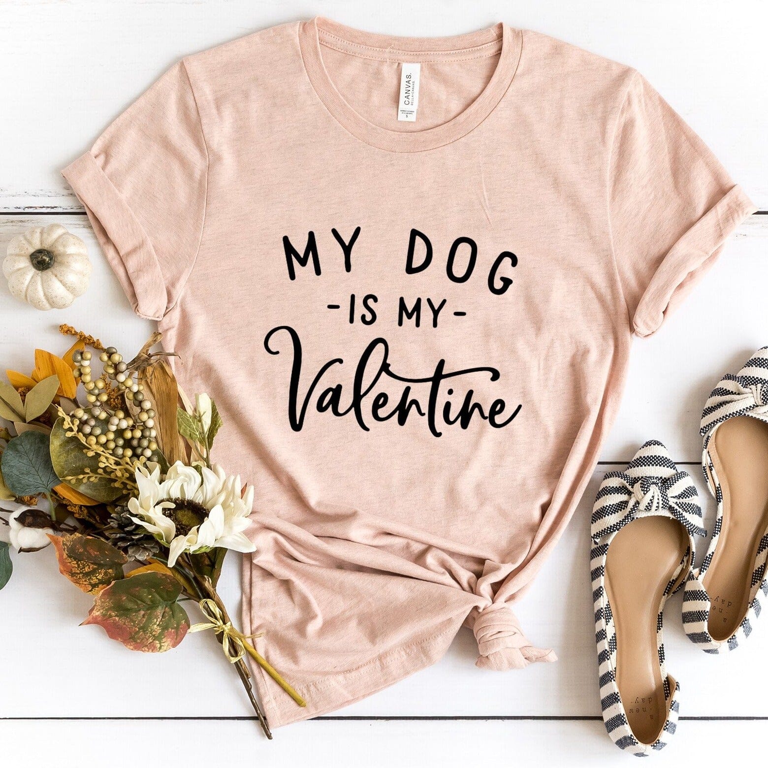 A stylish My Dog is My Valentine Tee featuring a cute design, made from soft Ringspun Cotton, perfect for dog lovers.