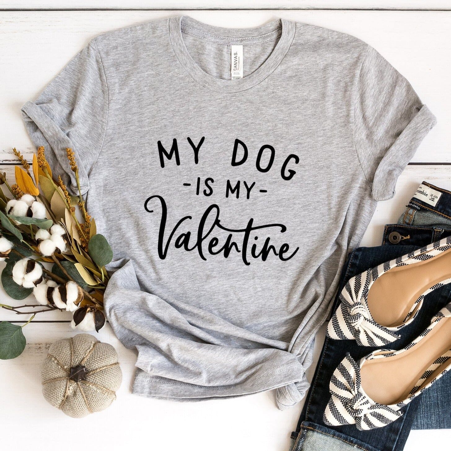 A stylish My Dog is My Valentine Tee featuring a cute design, made from soft Ringspun Cotton, perfect for dog lovers.