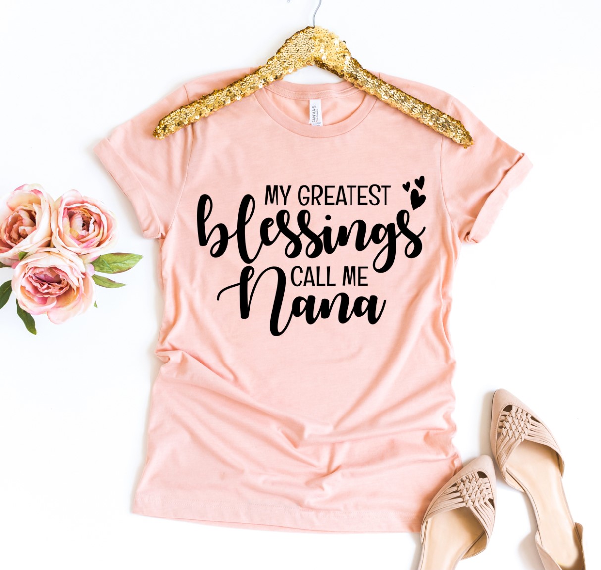 My Greatest Blessings Call Me Nana T-shirt in premium ring spun cotton, showcasing a stylish design perfect for grandmothers.