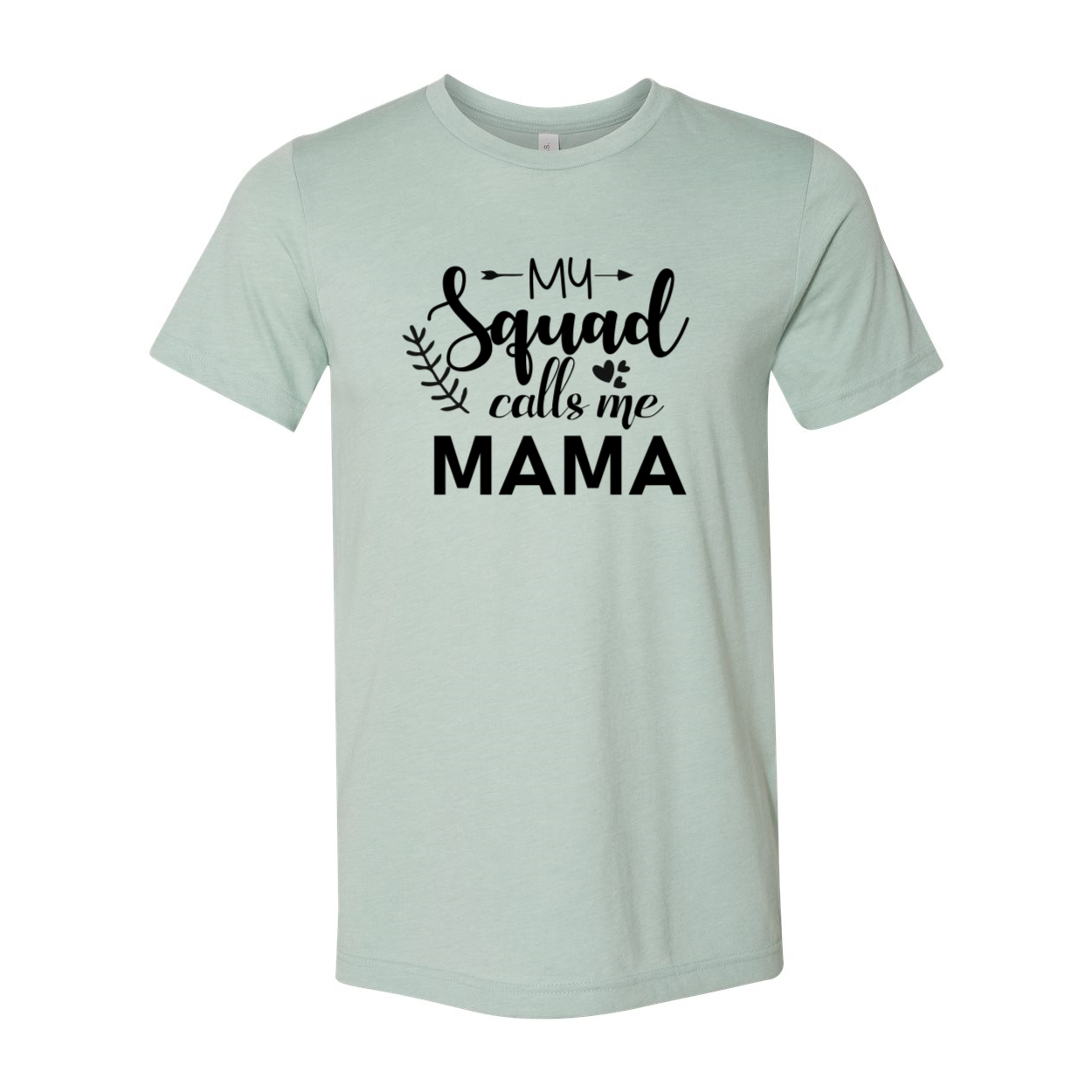 Unisex T-shirt featuring the phrase 'My Squad Calls Me Mama' in vibrant colors, made from soft ring spun cotton.