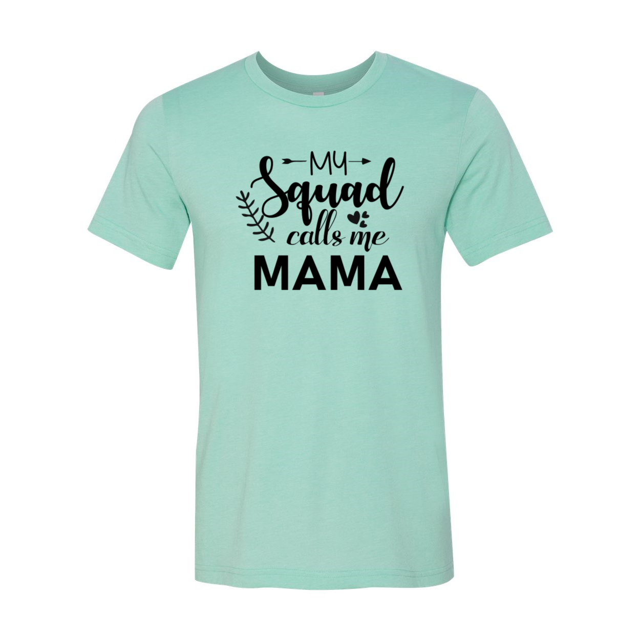 Unisex T-shirt featuring the phrase 'My Squad Calls Me Mama' in vibrant colors, made from soft ring spun cotton.