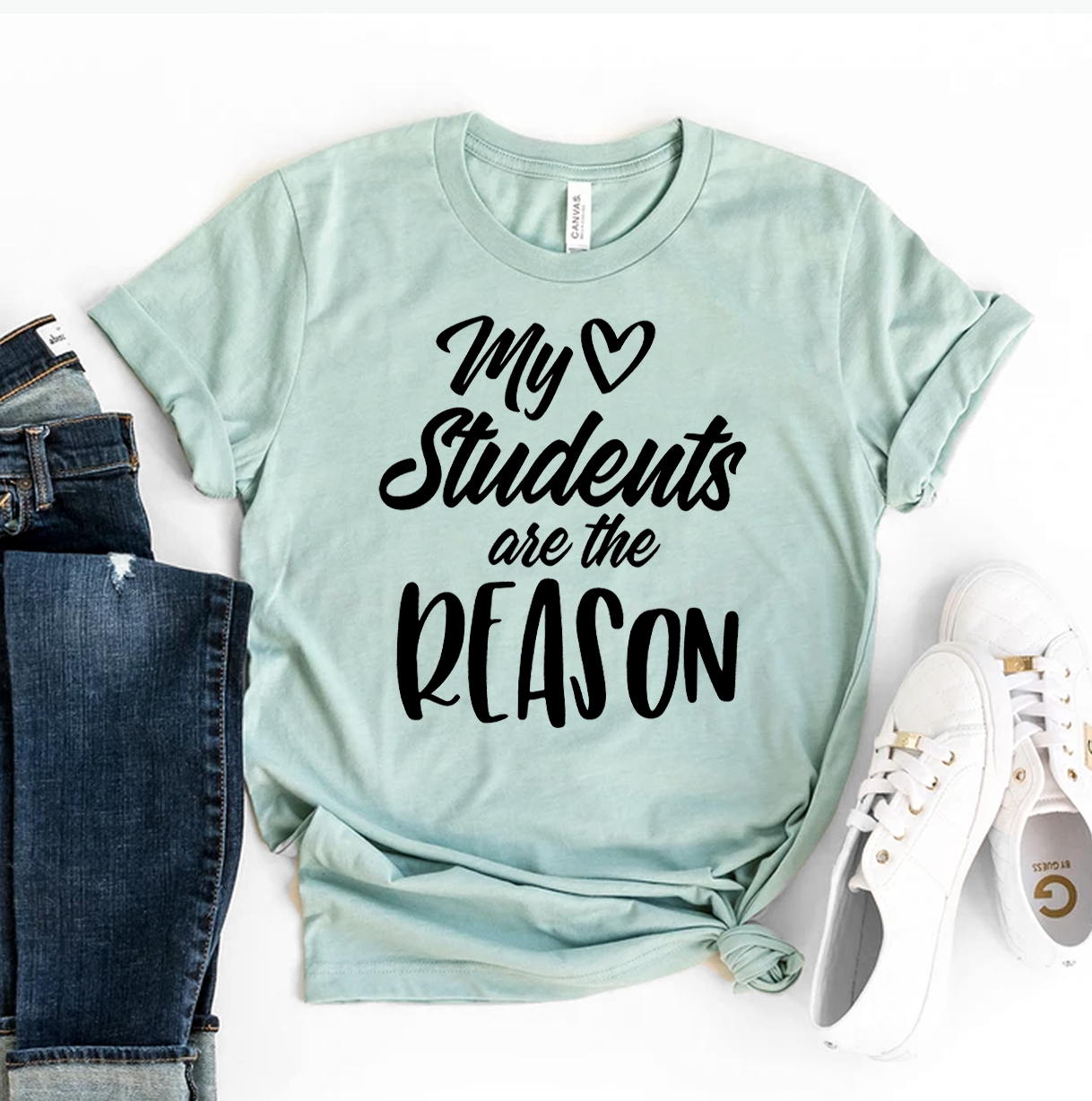 My Students Are The Reason T-shirt made from premium ring spun cotton, featuring a vibrant flex print design, available in various sizes.