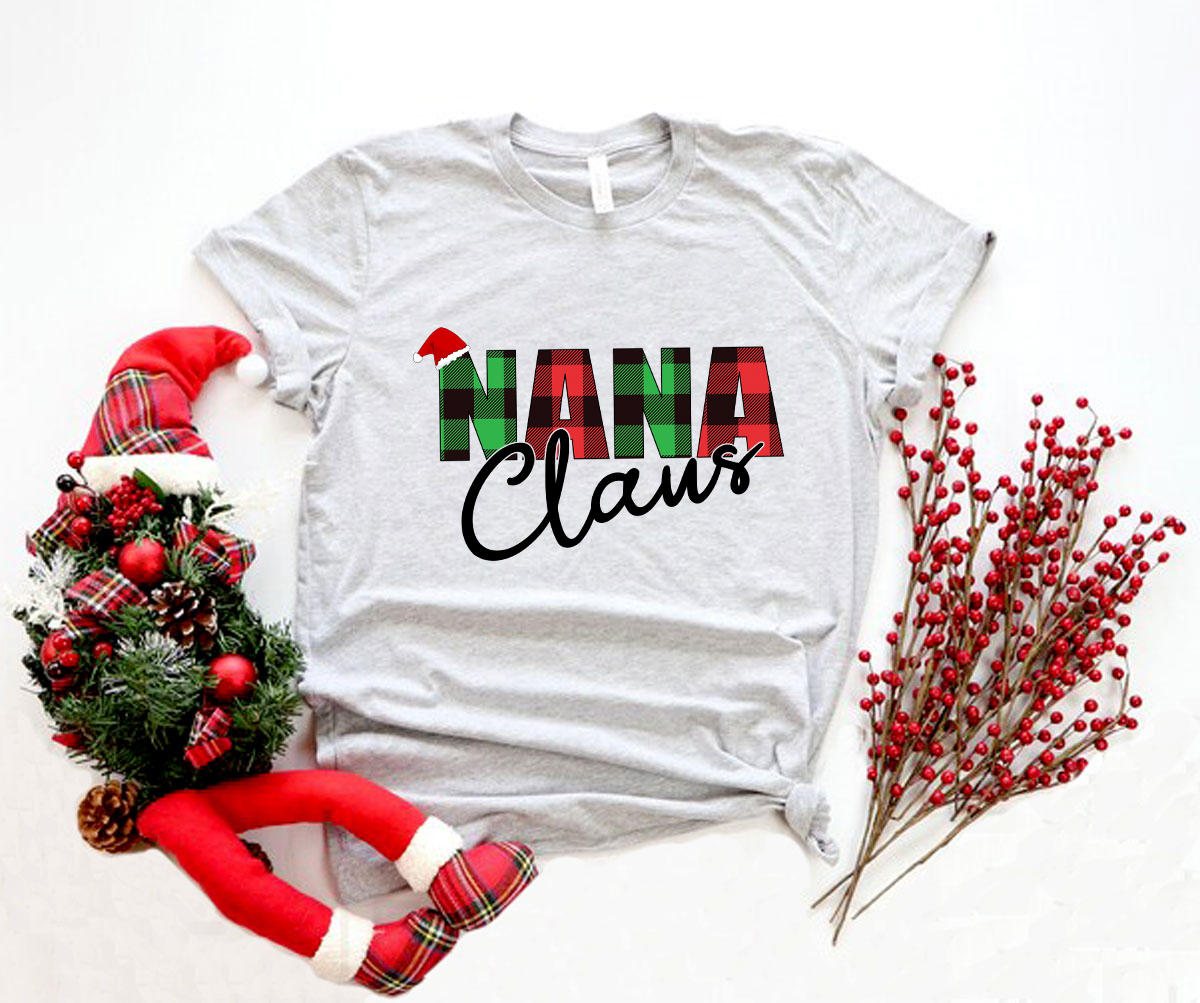 Nana Claus Shirt in various colors, showcasing its soft fabric and classic crew neck design.