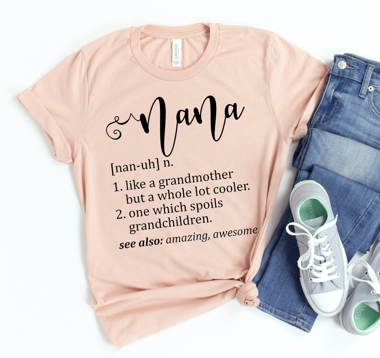 Nana Definition T-shirt in various sizes, showcasing its soft fabric and classic design.