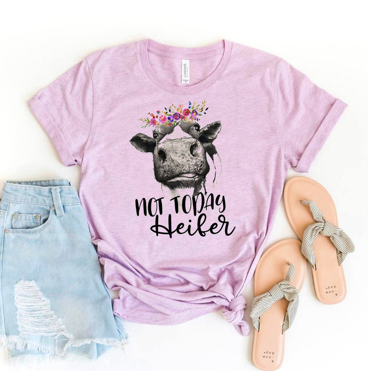 Not Today Heifer T-shirt in various sizes, showcasing premium ring spun cotton and vibrant flex print design.