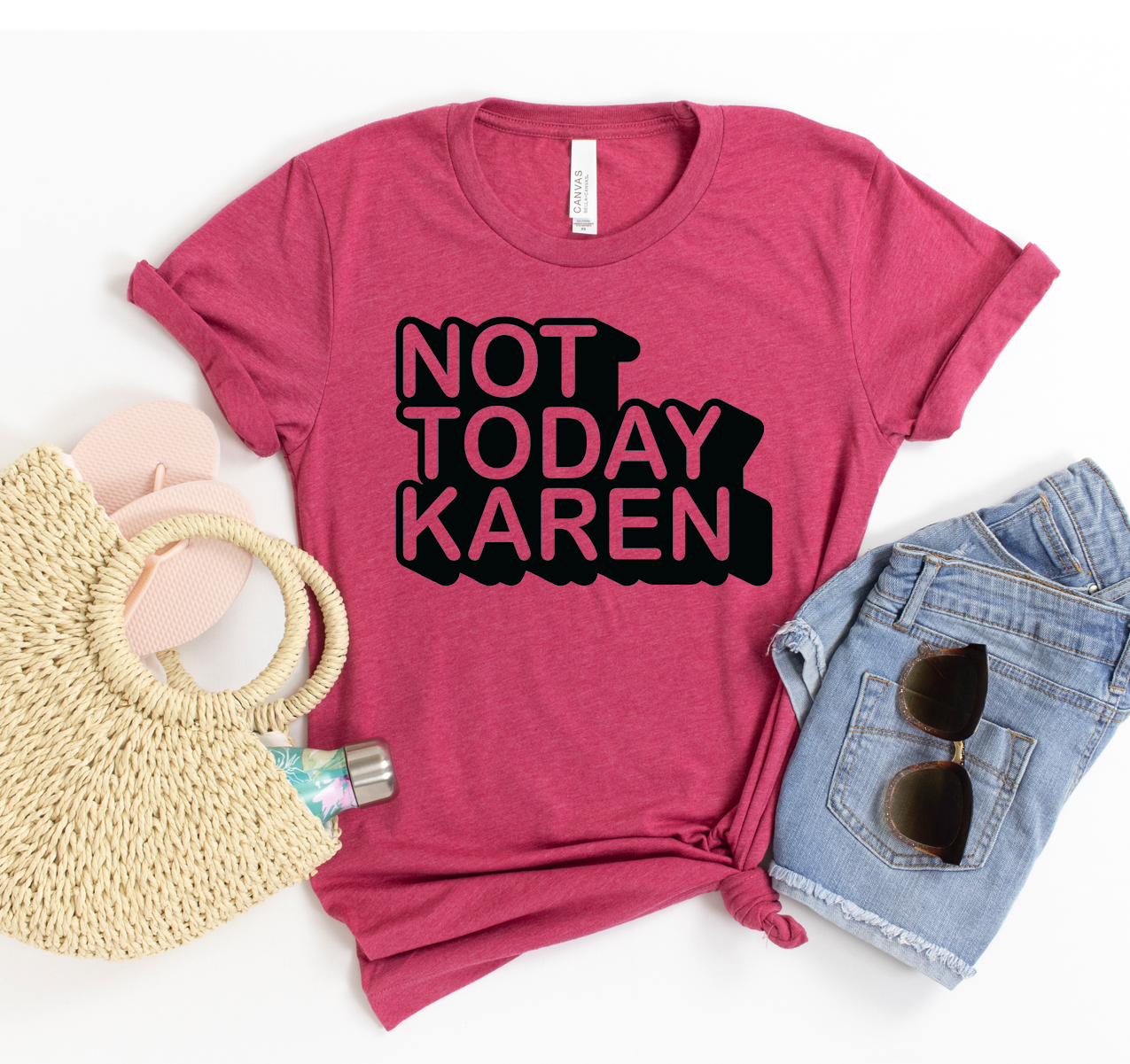 Not Today Karen T-shirt in a classic unisex style, made from soft airlume cotton, featuring a humorous phrase.