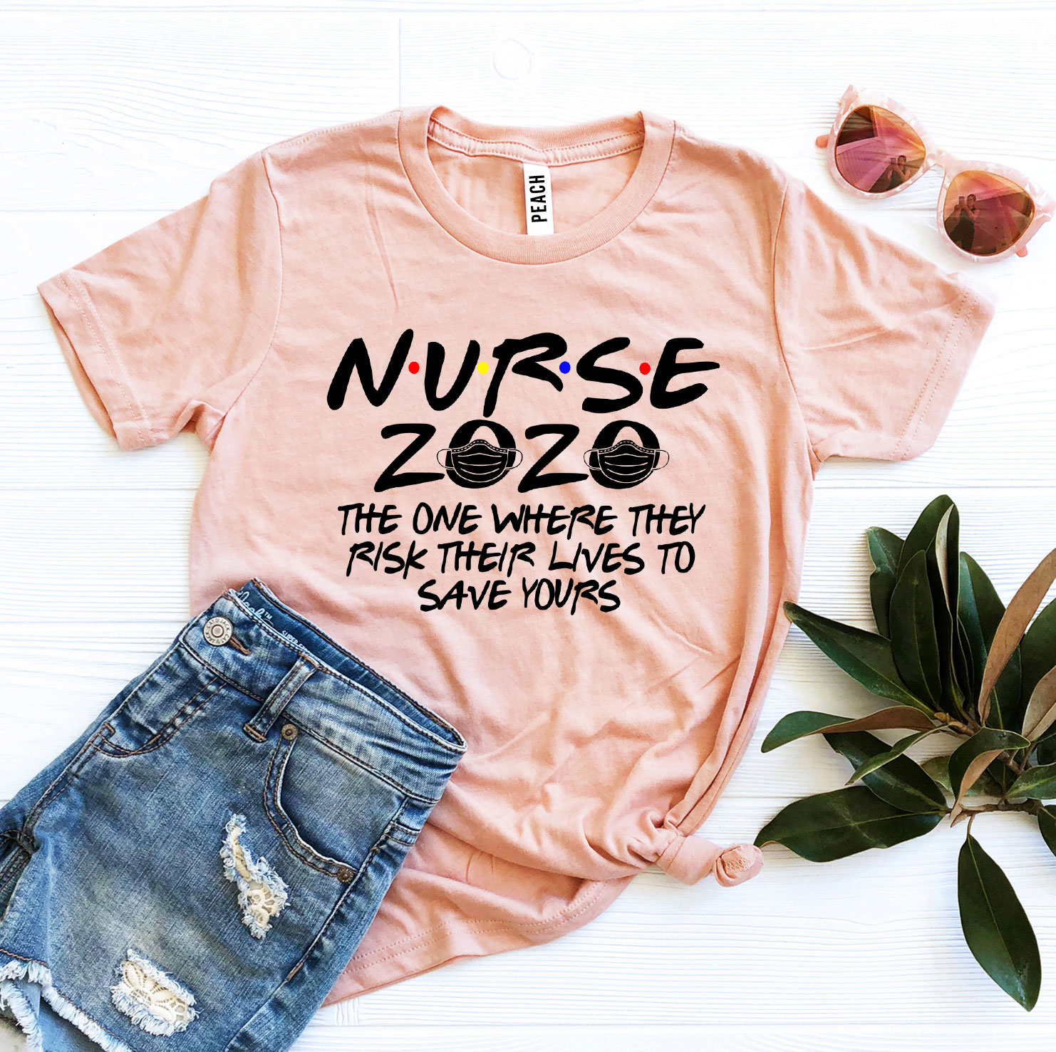 Nurse 2020 T-shirt made of premium ring spun cotton with a soft textile flex print design.