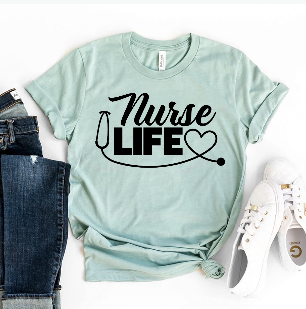 Nurse Life T-shirt made of premium ring spun cotton with a stylish design and soft textile flex print.