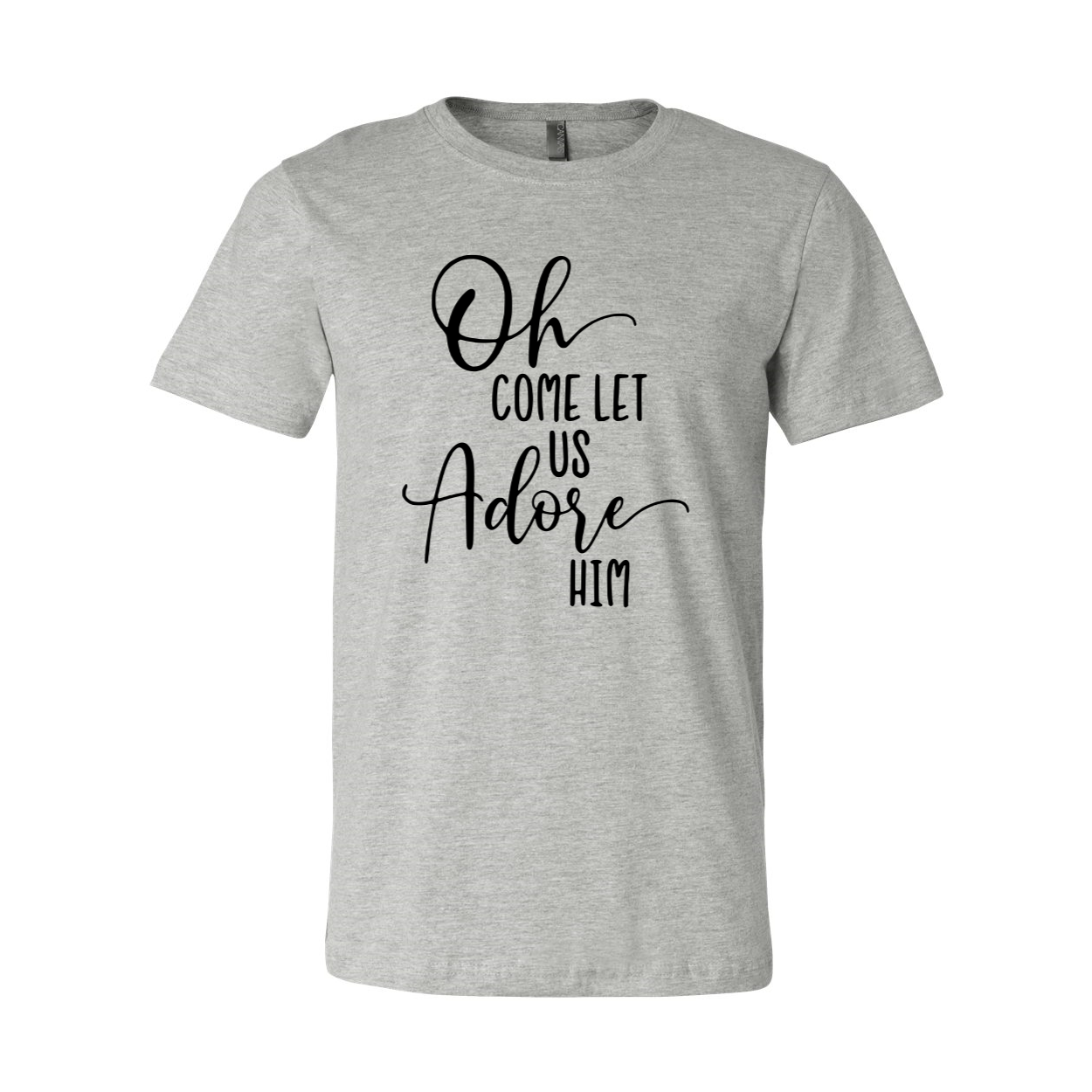 Unisex Oh Come Let Us Adore Him Shirt in various colors, showcasing its comfortable fit and high-quality print.