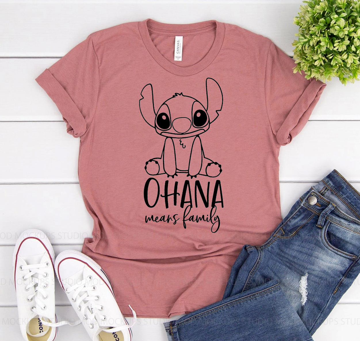 Ohana Means Family T-shirt in various sizes, showcasing its soft fabric and unisex design.