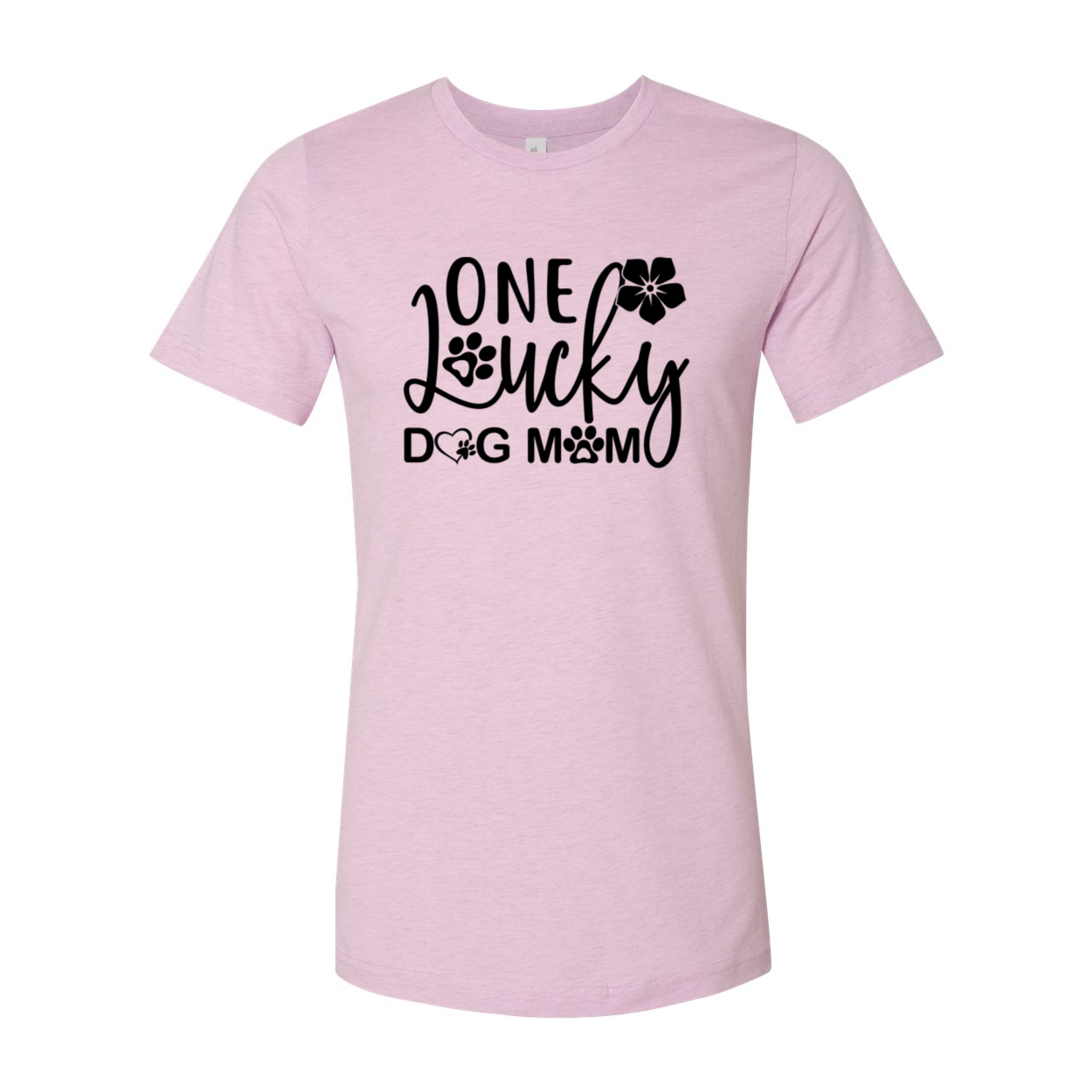 A stylish unisex T-shirt with the phrase 'One Lucky Dog Mom' printed on it, showcasing a comfortable fit and available in various colors.