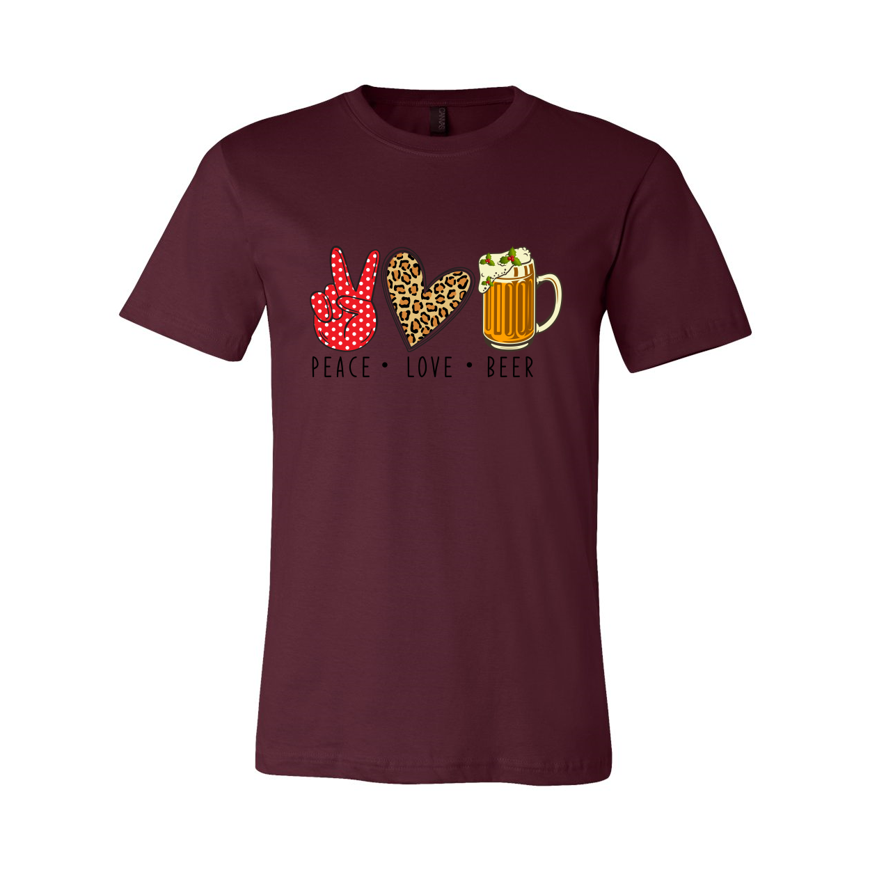 Unisex Peace Love Beer Shirt in various colors, showcasing a comfortable fit and high-quality print.