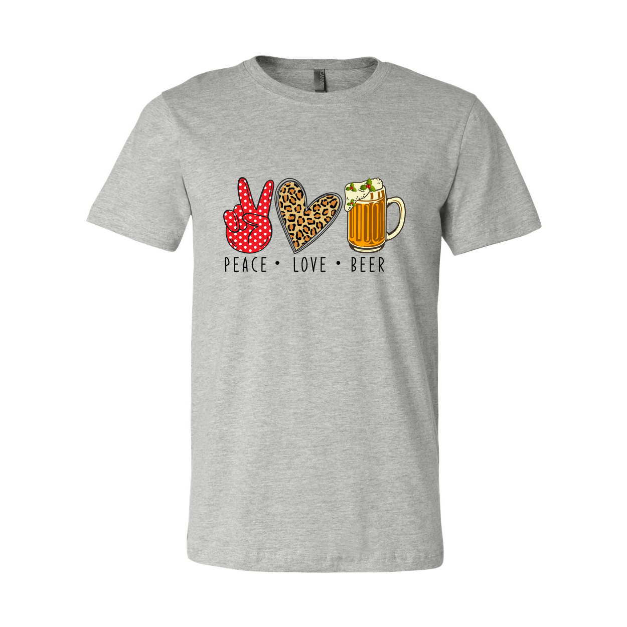 Unisex Peace Love Beer Shirt in various colors, showcasing a comfortable fit and high-quality print.