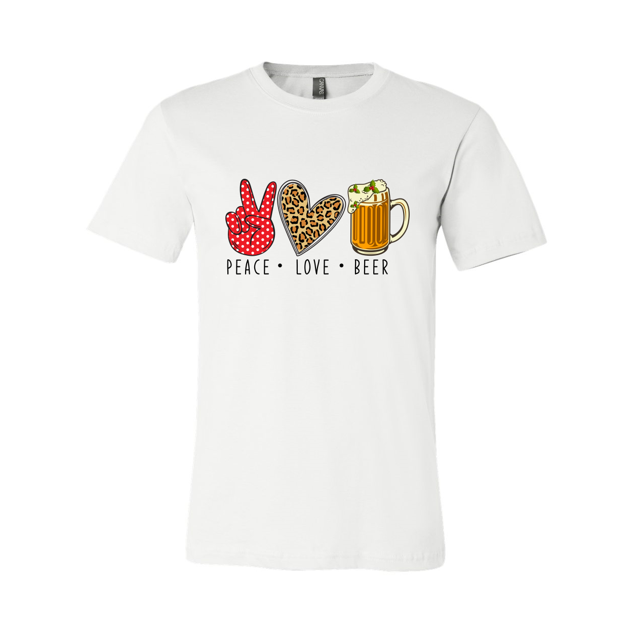 Unisex Peace Love Beer Shirt in various colors, showcasing a comfortable fit and high-quality print.