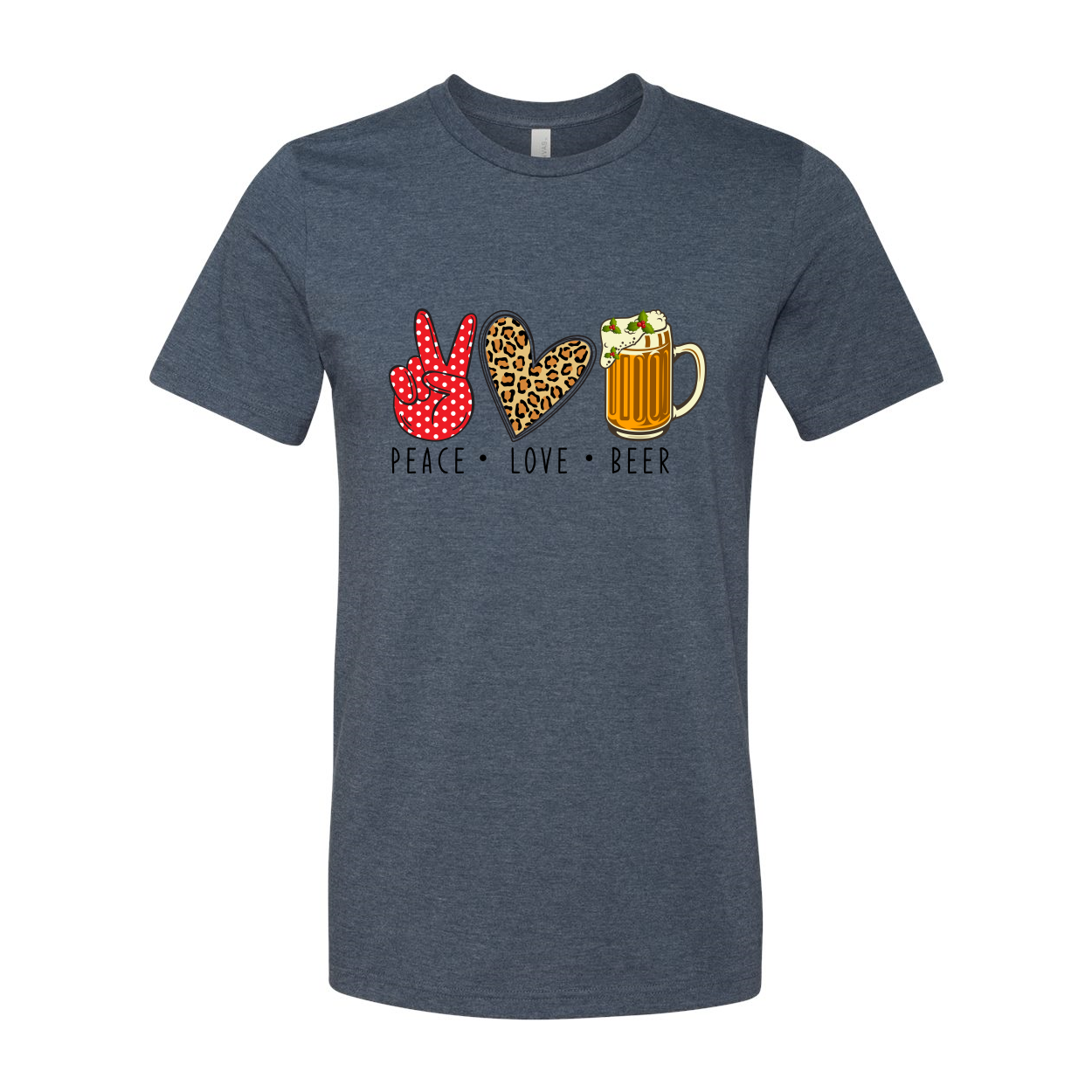 Unisex Peace Love Beer Shirt in various colors, showcasing a comfortable fit and high-quality print.