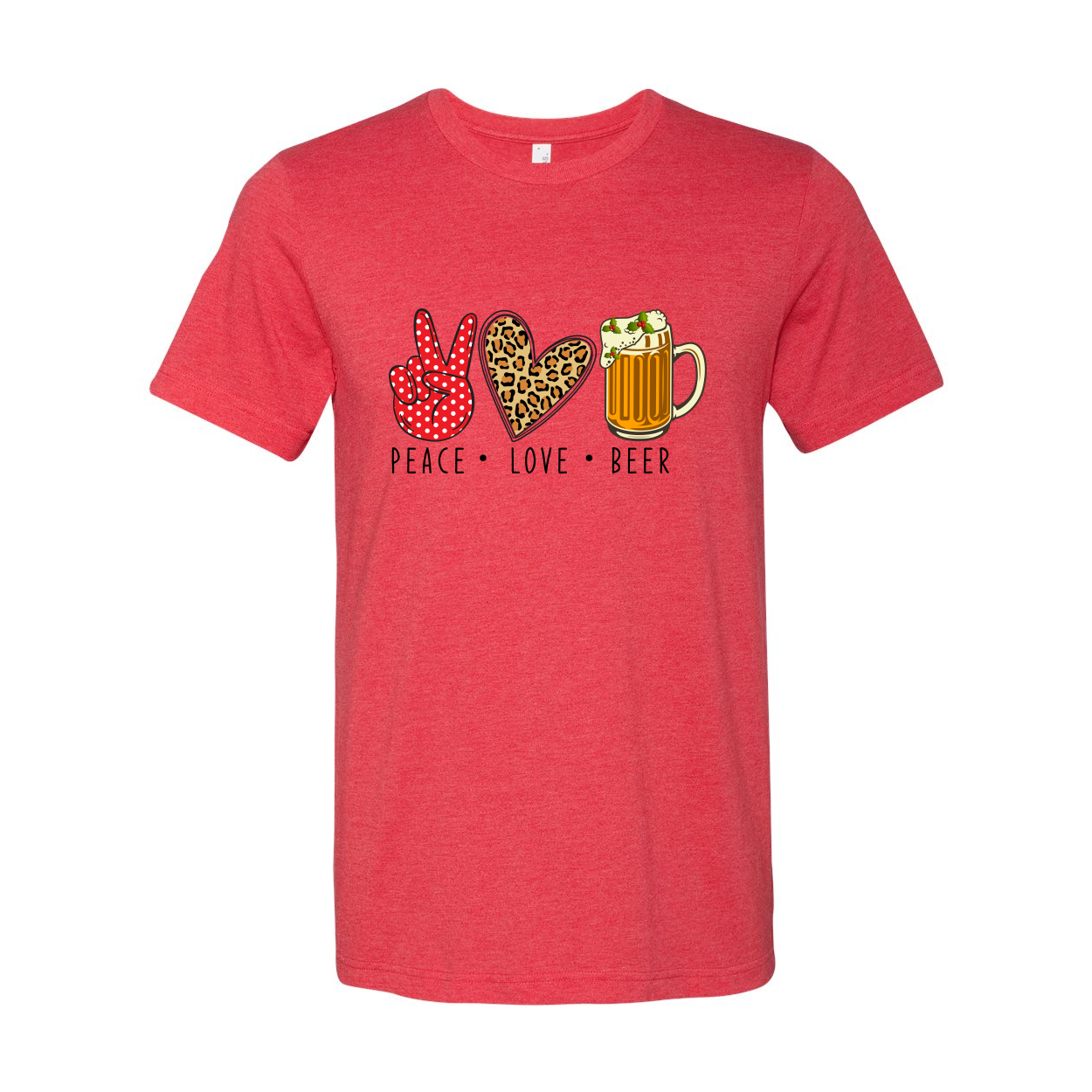 Unisex Peace Love Beer Shirt in various colors, showcasing a comfortable fit and high-quality print.