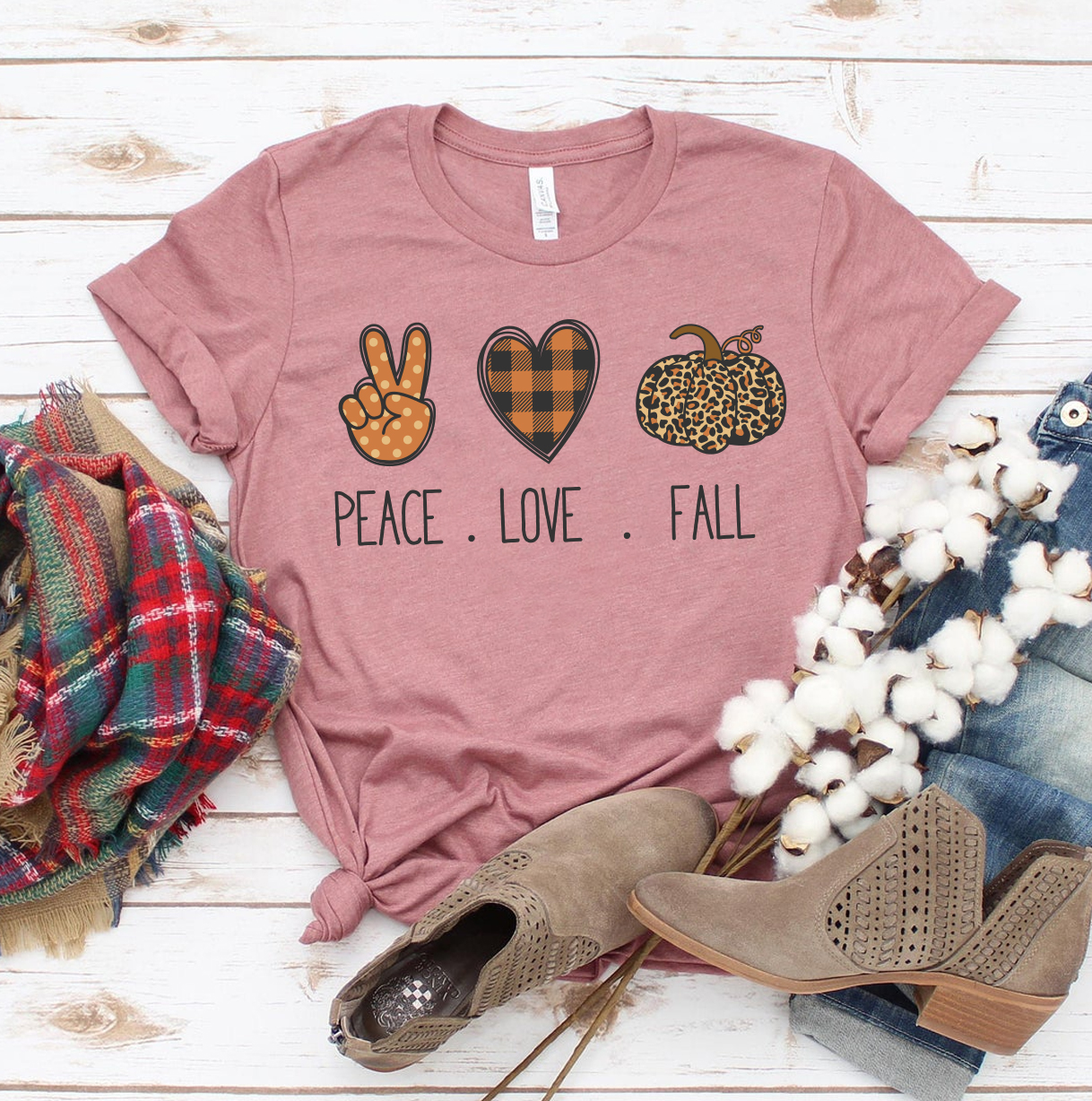 Peace Love Fall T-shirt made from premium ring spun cotton with a stylish autumn-themed design.