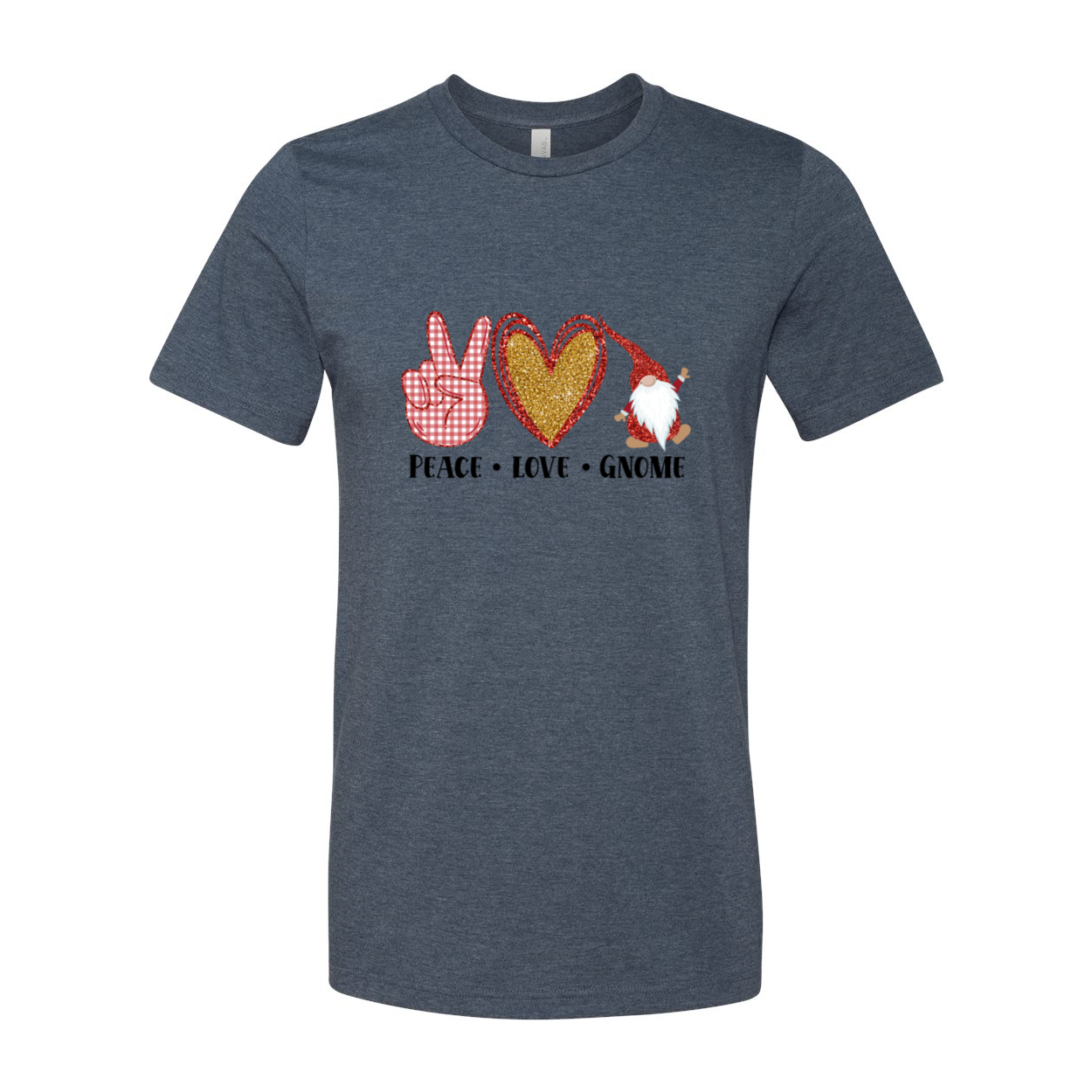 A colorful unisex Peace Love Gnome Shirt made from soft ring spun cotton, featuring a whimsical gnome design.