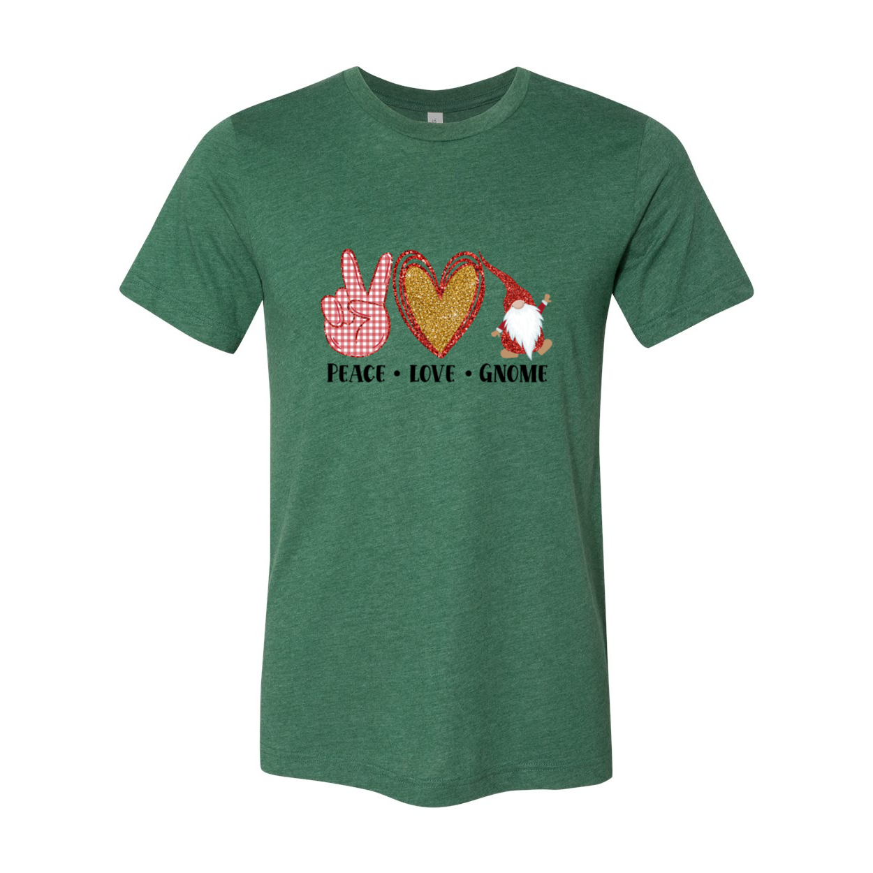 A colorful unisex Peace Love Gnome Shirt made from soft ring spun cotton, featuring a whimsical gnome design.