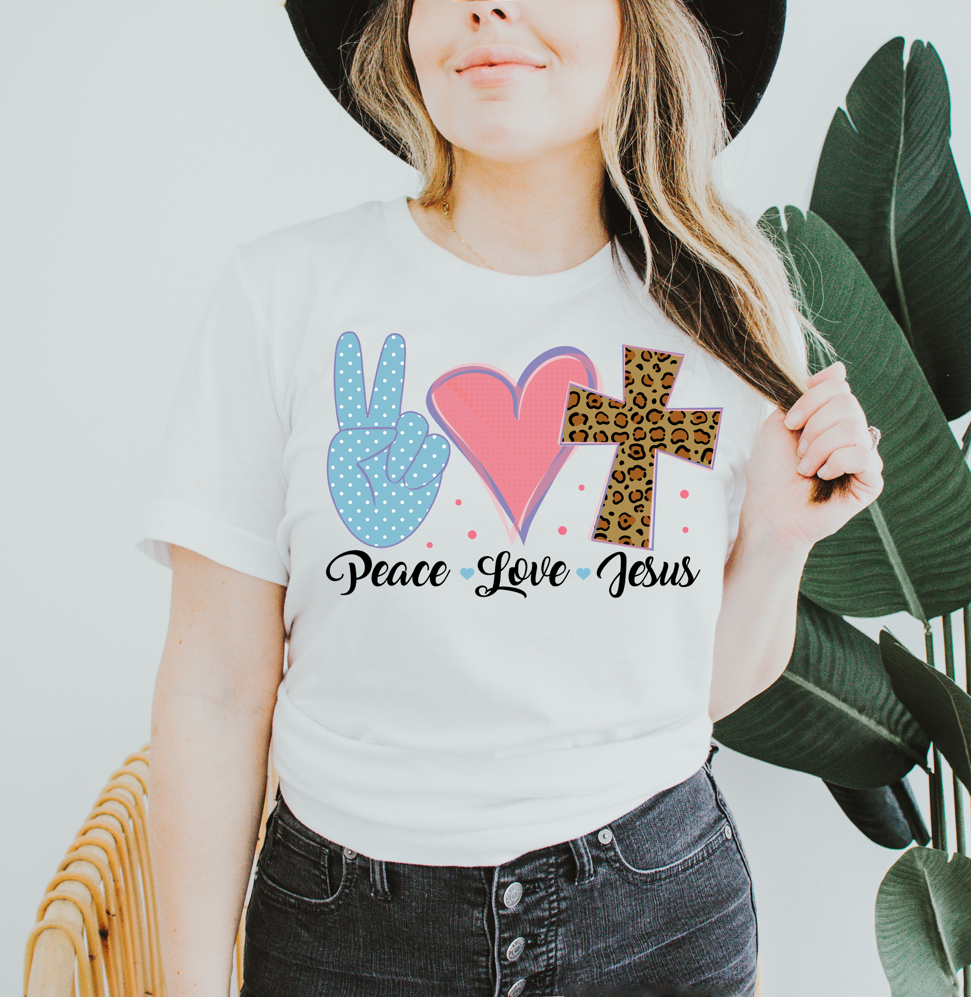 Peace Love Jesus T-shirt made of premium ring spun cotton with a stylish flex print design.