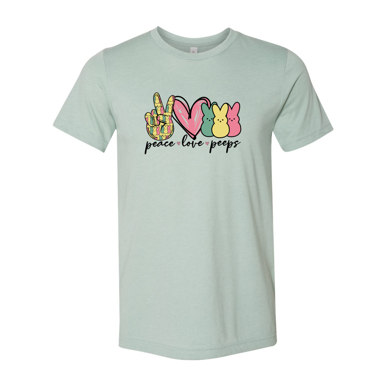 A stylish unisex T-shirt featuring the Peace Love Peeps design, made from soft ring spun cotton, available in various colors.