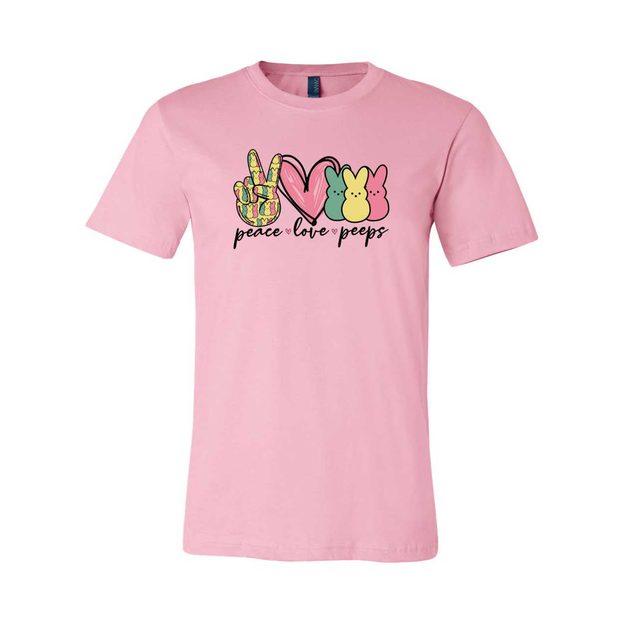 A stylish unisex T-shirt featuring the Peace Love Peeps design, made from soft ring spun cotton, available in various colors.