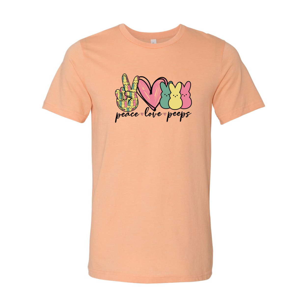 A stylish unisex T-shirt featuring the Peace Love Peeps design, made from soft ring spun cotton, available in various colors.