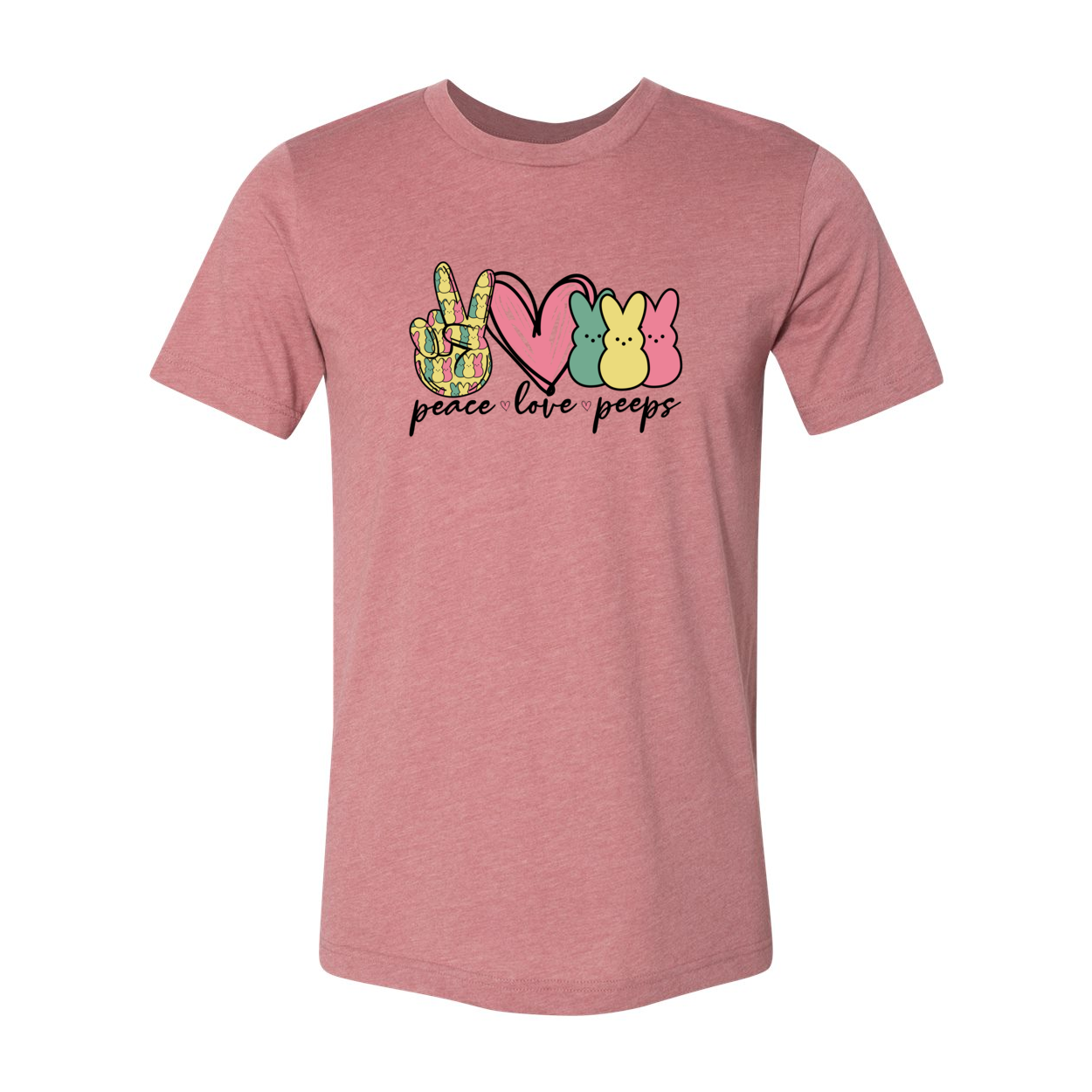 A stylish unisex T-shirt featuring the Peace Love Peeps design, made from soft ring spun cotton, available in various colors.