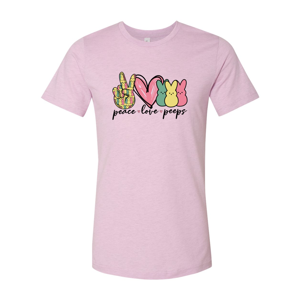 A stylish unisex T-shirt featuring the Peace Love Peeps design, made from soft ring spun cotton, available in various colors.