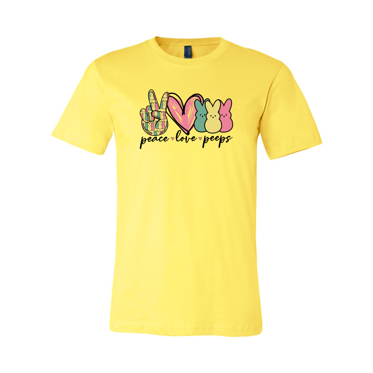 A stylish unisex T-shirt featuring the Peace Love Peeps design, made from soft ring spun cotton, available in various colors.