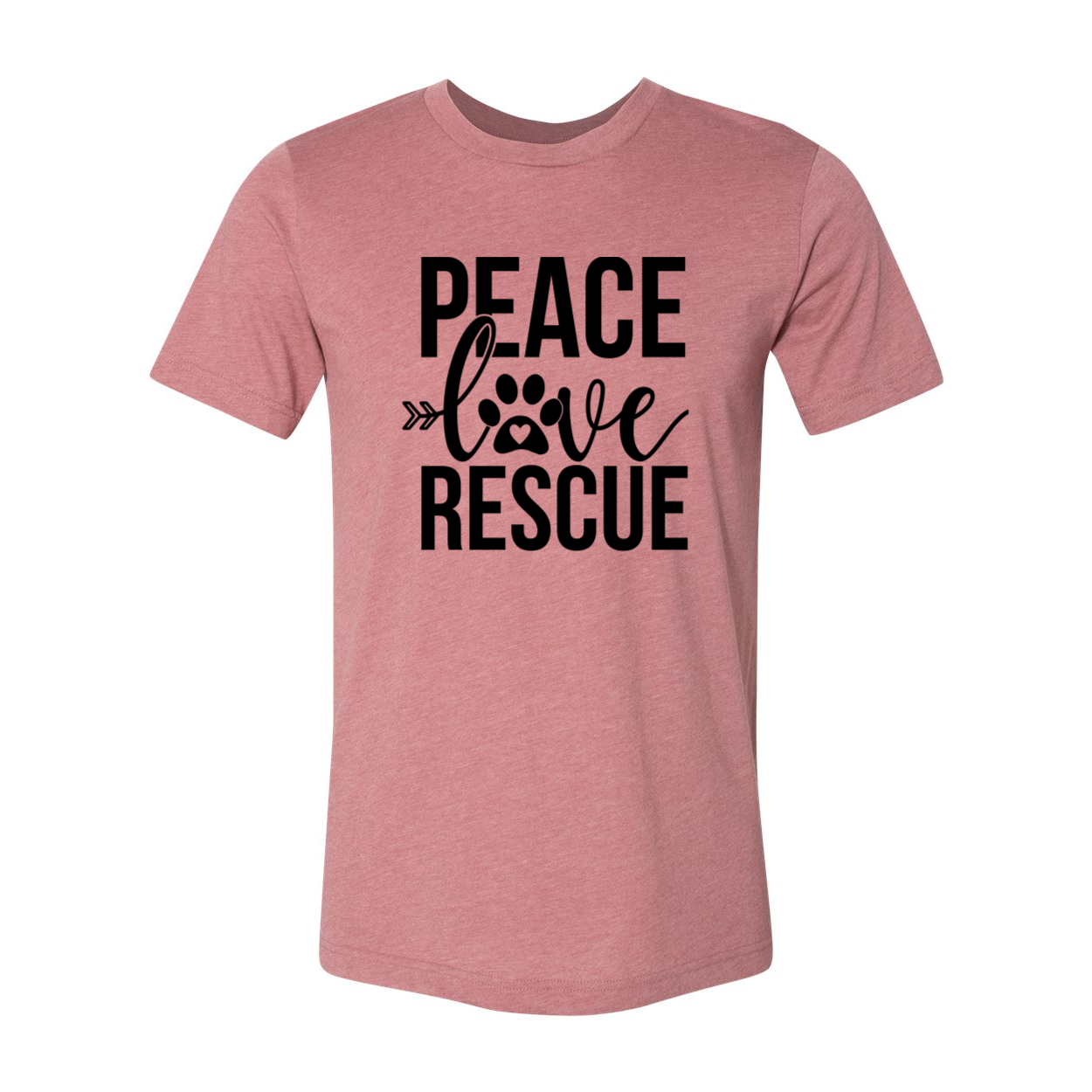 A stylish unisex T-shirt featuring the phrase 'Peace Love Rescue Shit' printed in bold letters, made from soft ring-spun cotton, available in various colors.