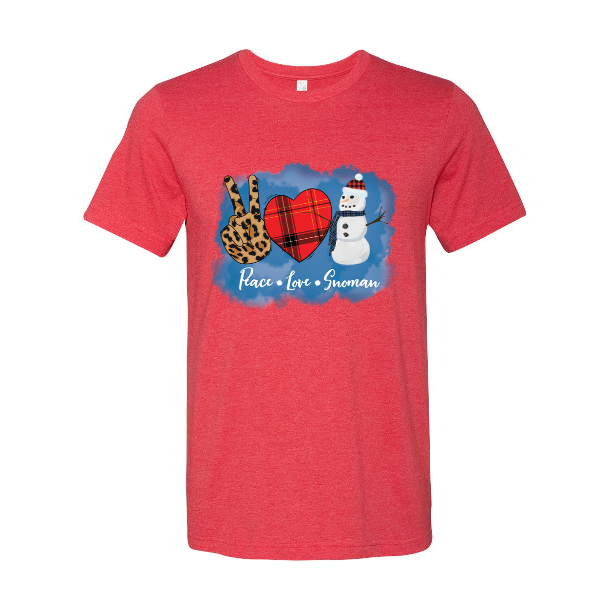 A cozy unisex Peace Love Snowman Shirt featuring a cheerful snowman graphic, made from soft ring spun cotton.