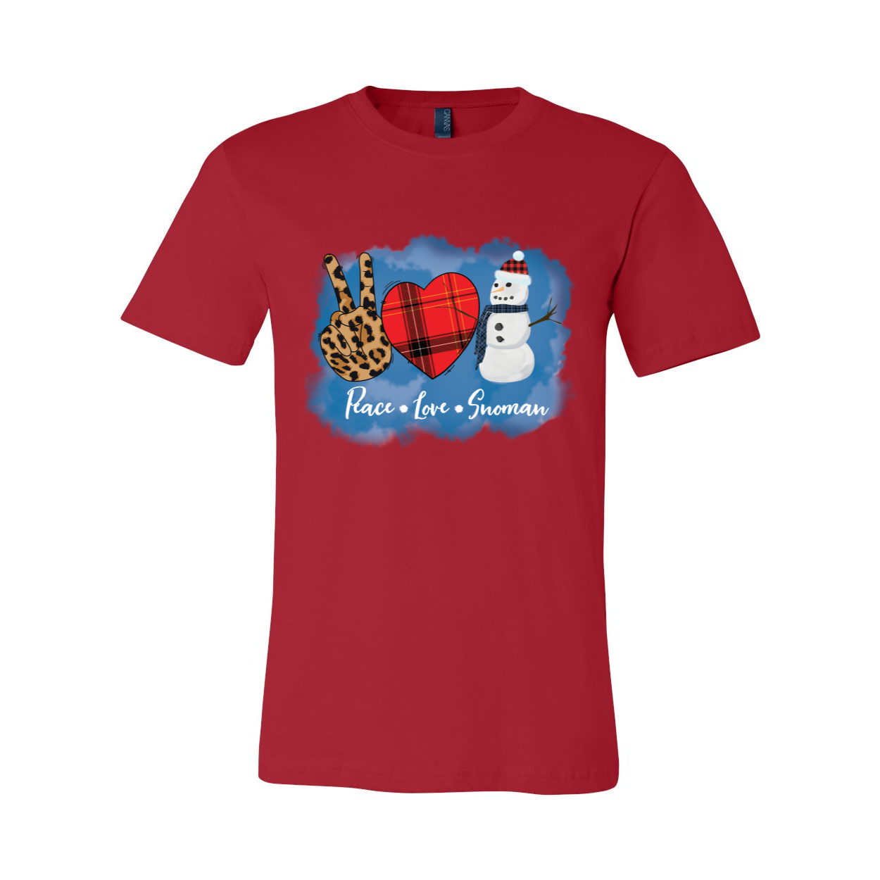 A cozy unisex Peace Love Snowman Shirt featuring a cheerful snowman graphic, made from soft ring spun cotton.