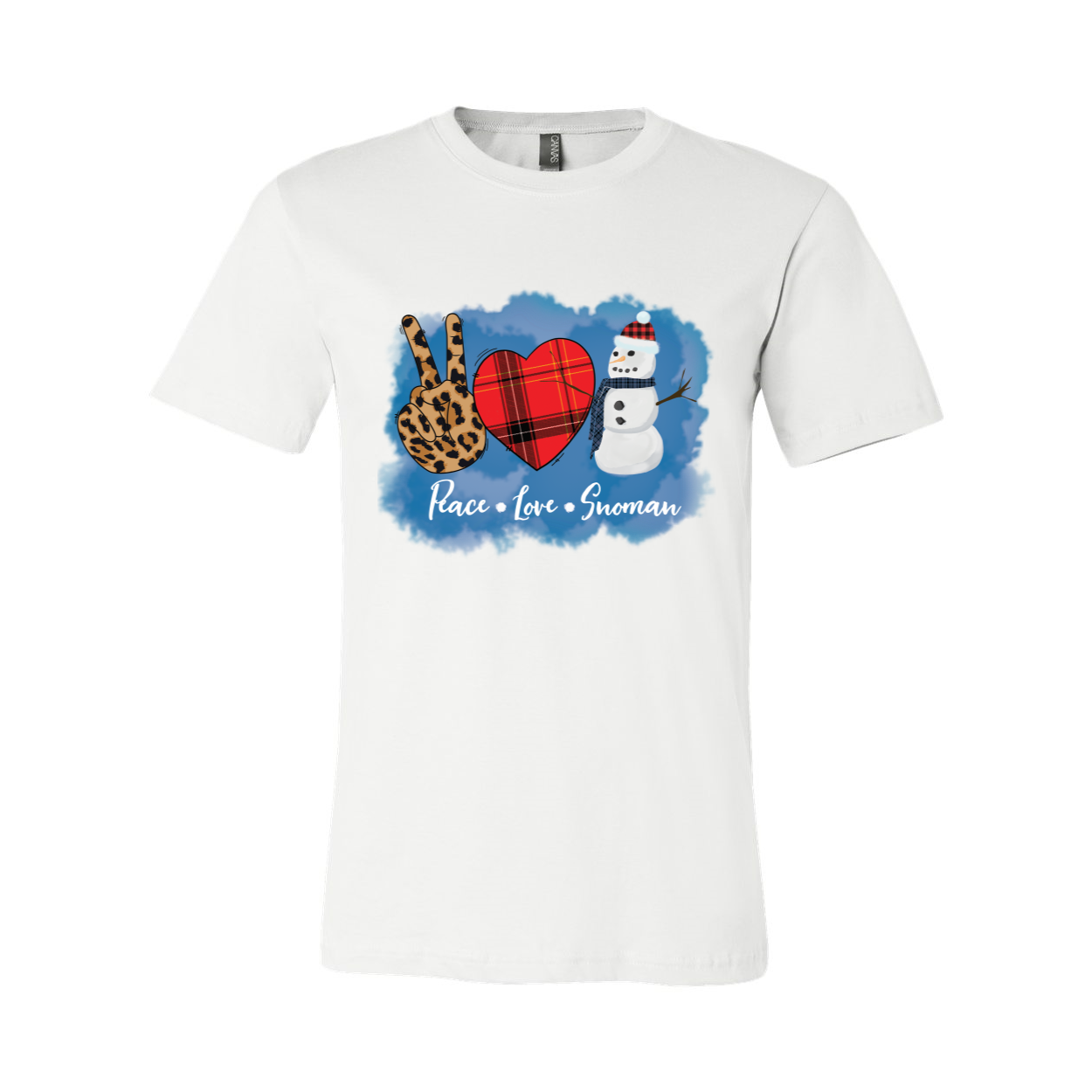 A cozy unisex Peace Love Snowman Shirt featuring a cheerful snowman graphic, made from soft ring spun cotton.