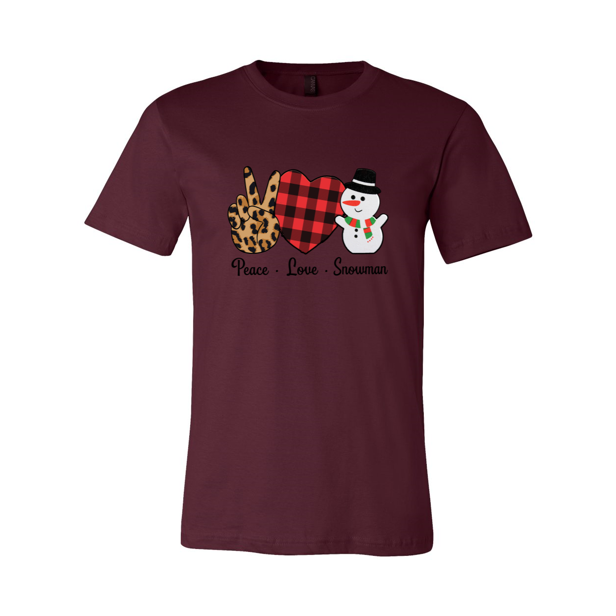 A cozy unisex T-shirt featuring a festive snowman design, made from soft ring spun cotton, available in multiple colors.