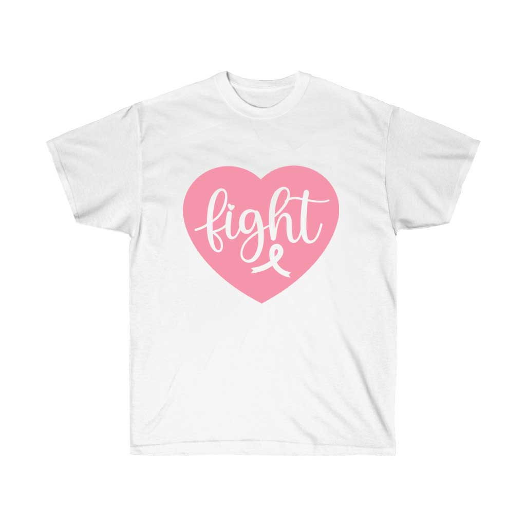 Pink Hearts with Ribbon Breast Cancer Awareness T-Shirt, showcasing a stylish design with a pink ribbon symbolizing support for breast cancer awareness.