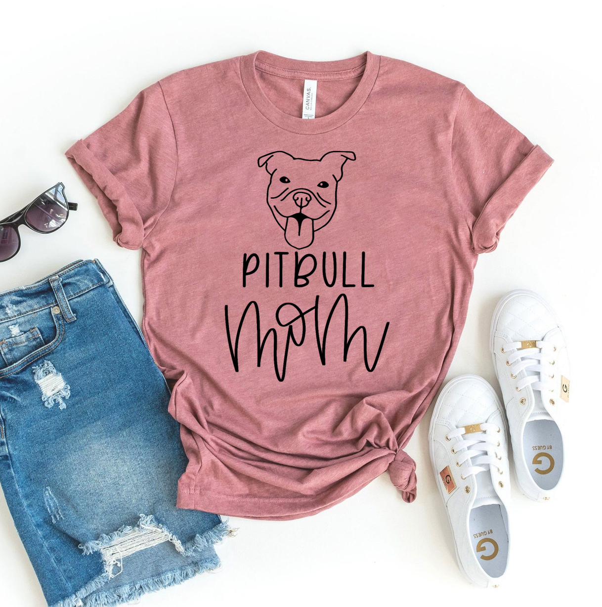 A stylish Pitbull Mom T-shirt made from premium ring spun cotton, featuring a vibrant flex print design.