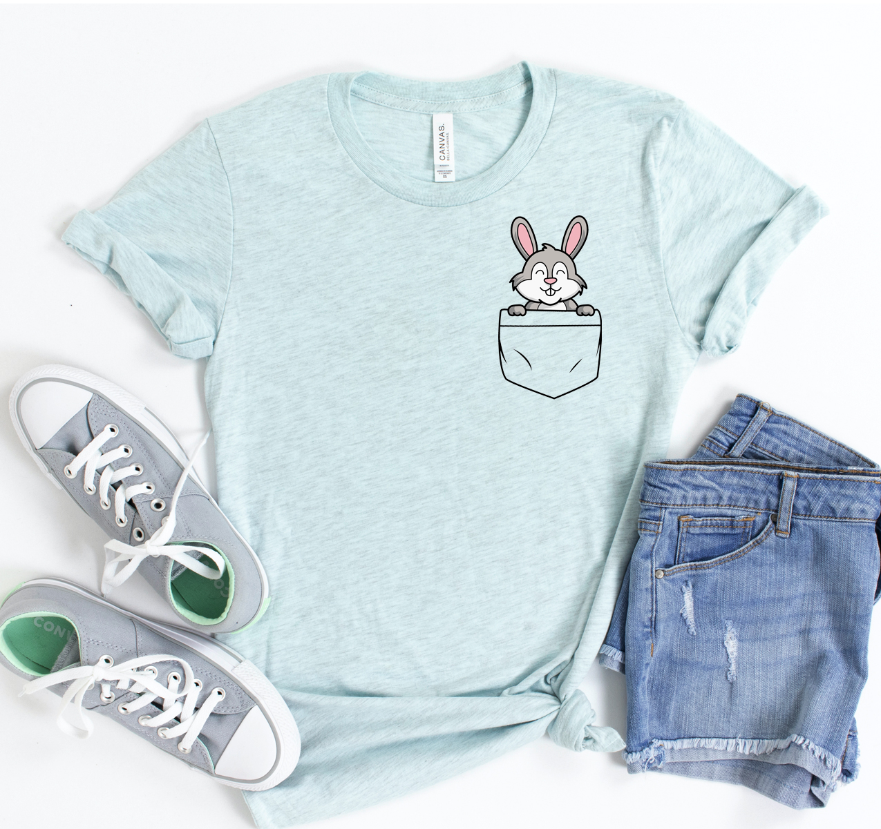 A stylish Pocket Rabbit T-shirt made from soft airlume cotton, featuring a classic unisex design suitable for all occasions.