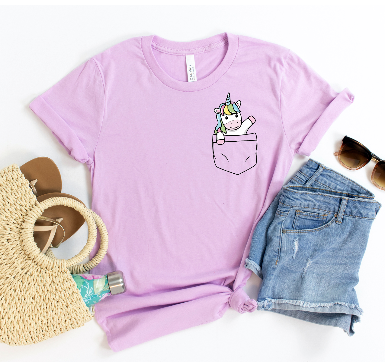 A stylish Pocket Unicorn T-shirt featuring a whimsical pocket design, made from soft, high-quality cotton, perfect for casual wear.