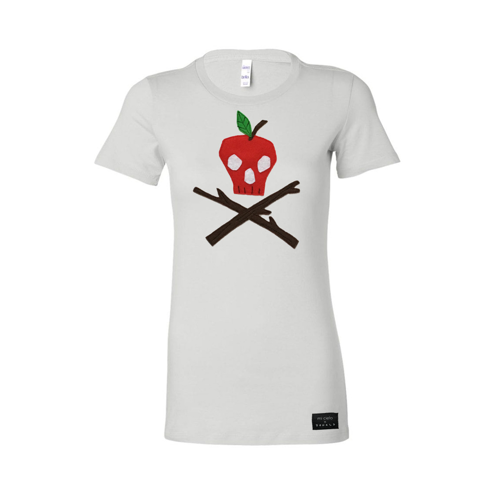 Poison Apple Women's Shirt featuring unique felt appliqué design, handmade and hand-stitched with love, promoting tree planting initiatives.