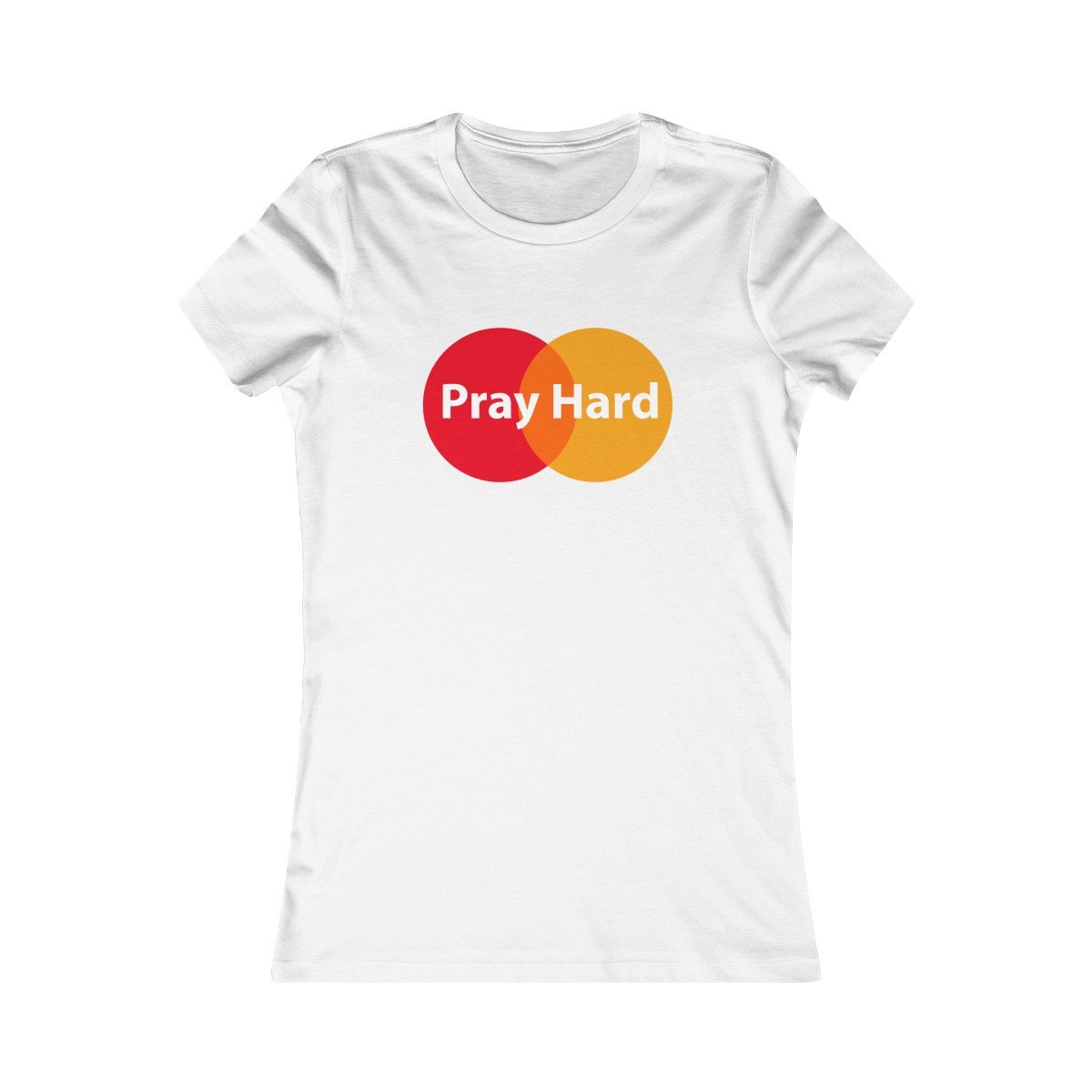 Pray Hard Women's Tee featuring a slim feminine fit, made from 100% ringspun cotton, available in various sizes.