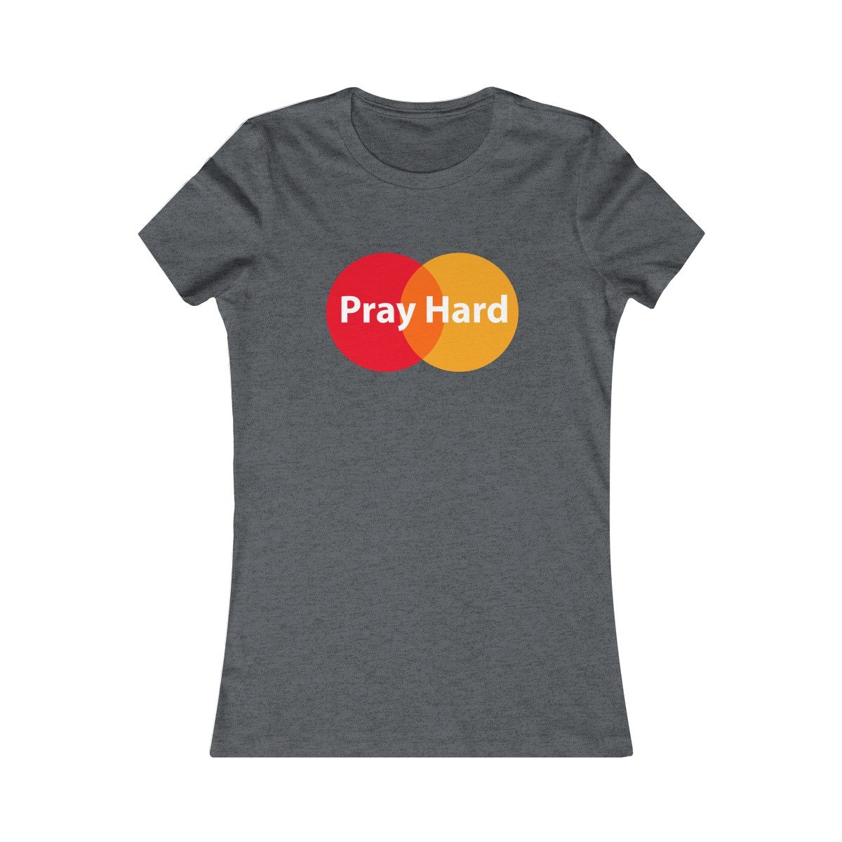 Pray Hard Women's Tee featuring a slim feminine fit, made from 100% ringspun cotton, available in various sizes.