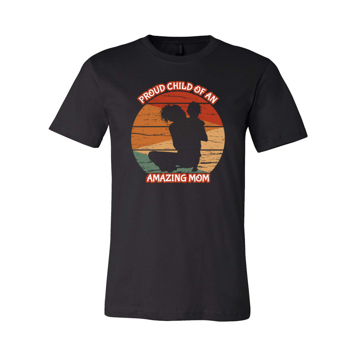 A unisex Proud Child Of An Amazing Mom Shirt displayed in various colors, showcasing its soft fabric and high-quality print.