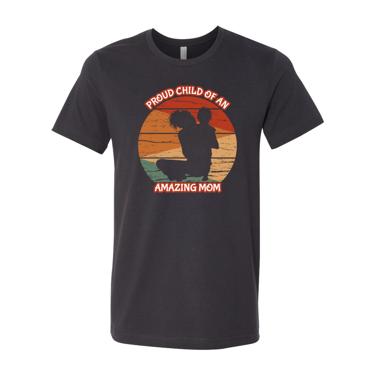 A unisex Proud Child Of An Amazing Mom Shirt displayed in various colors, showcasing its soft fabric and high-quality print.