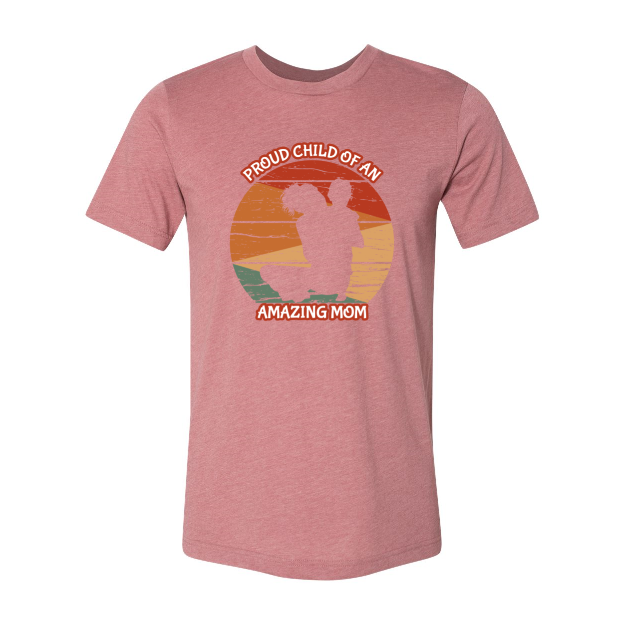 A unisex Proud Child Of An Amazing Mom Shirt displayed in various colors, showcasing its soft fabric and high-quality print.