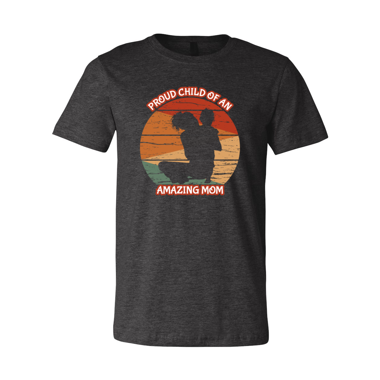 A unisex Proud Child Of An Amazing Mom Shirt displayed in various colors, showcasing its soft fabric and high-quality print.